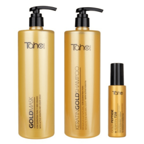 Tahe Botanic - Pack Keratin Gold OROLIQUIDO GOLD XXL (Champú Orolíquido 1000 ml + Mascarilla Orolíquido 1000 ml + Sé...