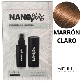 Bifull - Fibras Capilares NANOFIBERS con Keratina color MARRÓN CLARO 25 gr + Spray Fijador